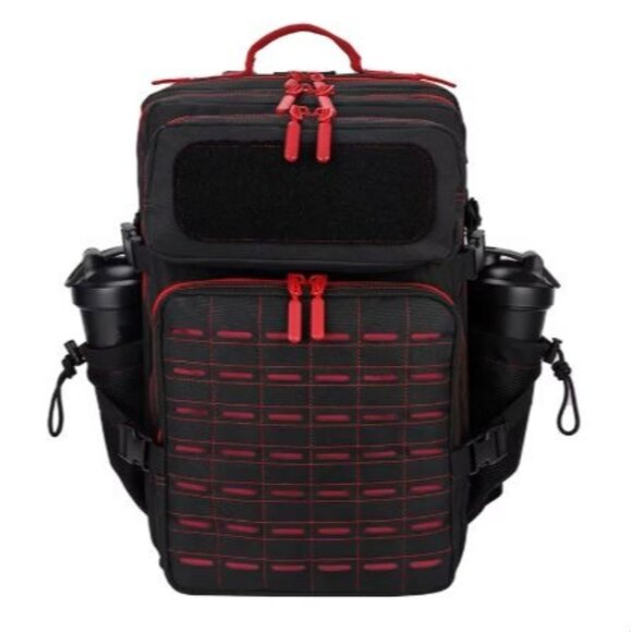 45L Tactical Backpack Molle Bag Black & Red Water-Resistant Heavy-Duty Nylon Lar - Picture 1 of 6